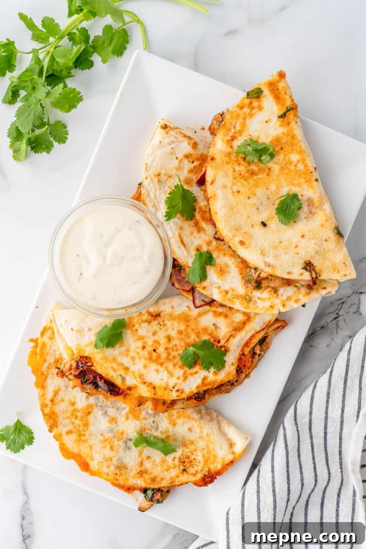 serving quesadillas with ranch dressing