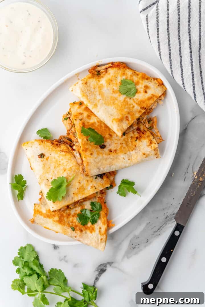 sliced quesadillas on white serving plate