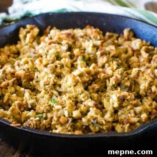 Smoked Side Dishes for BBQ and Cookouts 20 Stuffing in a cast iron skillet