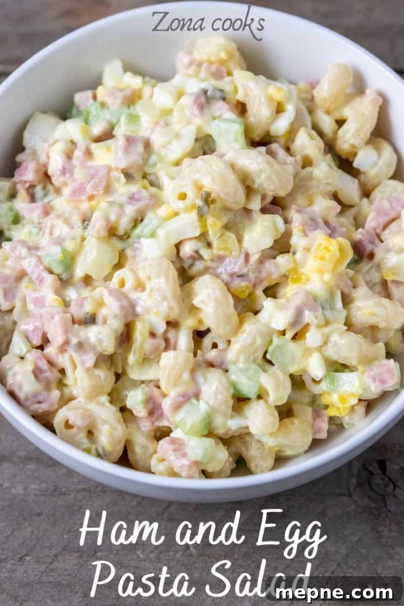 Ham and Egg Salad Recipe with Creamy Dijon Dressing 2 Ham and egg salad in a bowl.