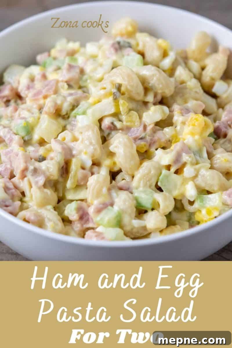 Ham and Egg Salad Recipe with Creamy Dijon Dressing 8 Ham and egg pasta salad in a bowl.