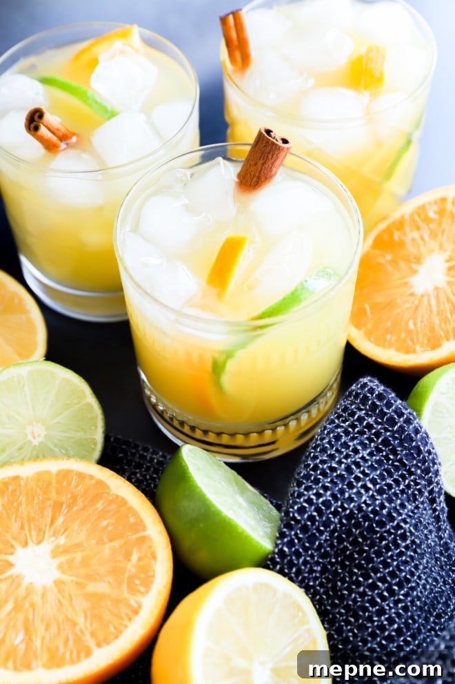 Spiced Rum Punch Recipe with Citrus and Warm Spices 2 fruity big batch cocktail in glasses