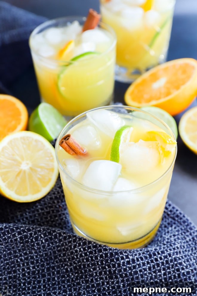 Spiced Rum Punch Recipe with Citrus and Warm Spices 6 spiced rum punch in glasses with fresh citrus fruit