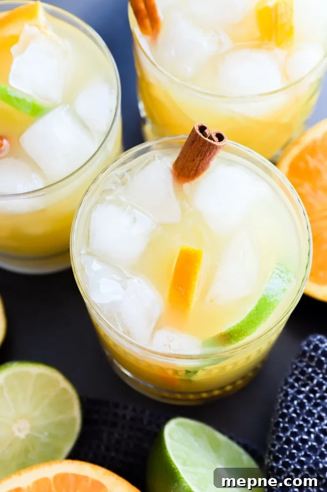 Spiced Rum Punch Recipe with Citrus and Warm Spices 7 spiced rum punch in glasses with cinnamon sticks