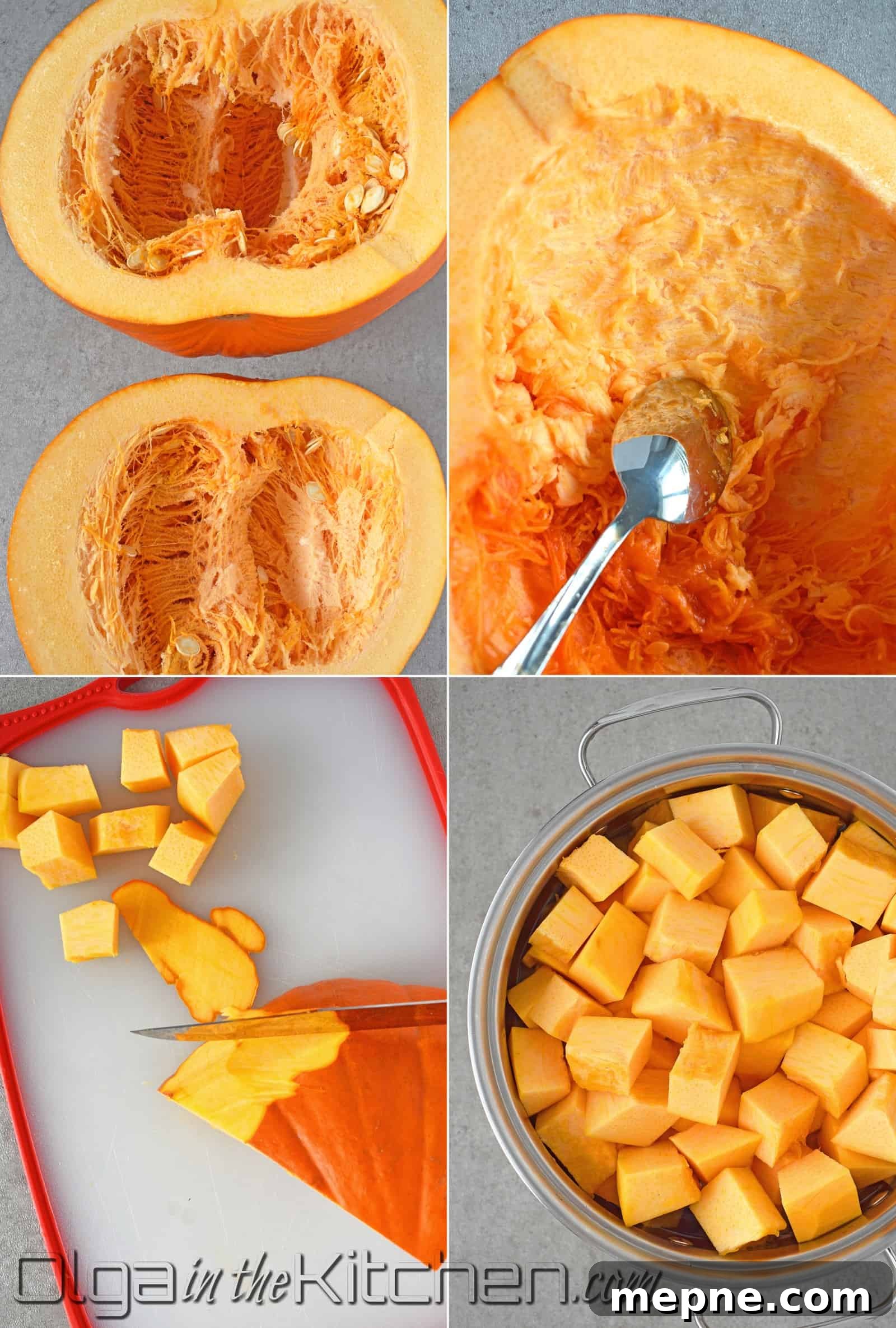 Homemade Pumpkin Puree: simple and easy way to have light in texture and fresh pumpkin puree. cube pumpkin