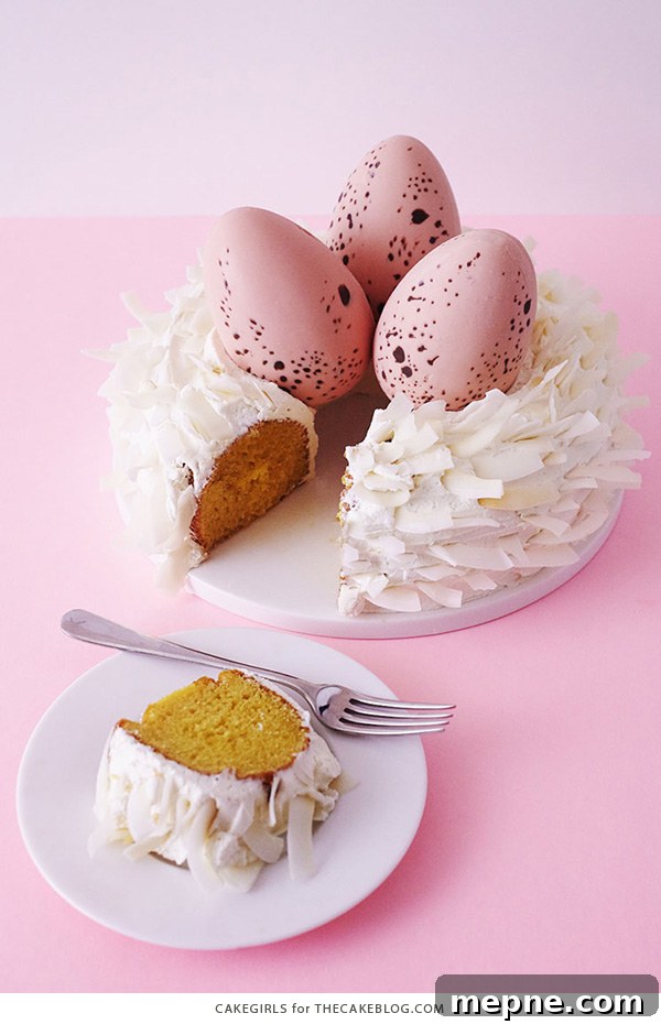 Chocolate Easter Nest Cake Recipe 4 Easter Nest Cake - how to make a nest cake with roasted coconut and chocolate eggs for Easter dessert | by Cakegirls for TheCakeBlog.com
