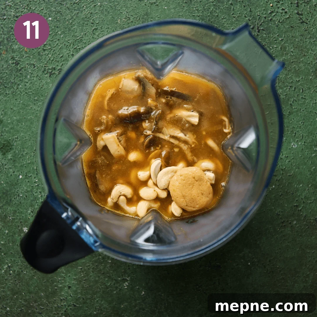 mushroom soup in a stand blender with cashews and miso.