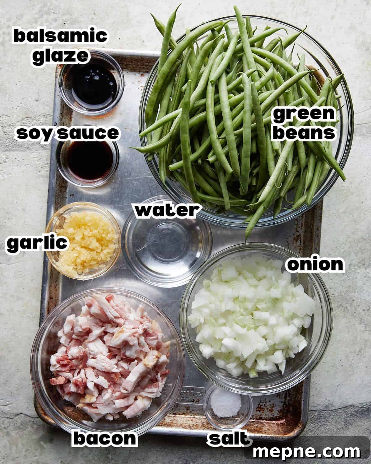 Crockpot Southern-Style Green Beans Recipe 3 Overhead image of ingredients needed for crockpot green beans.