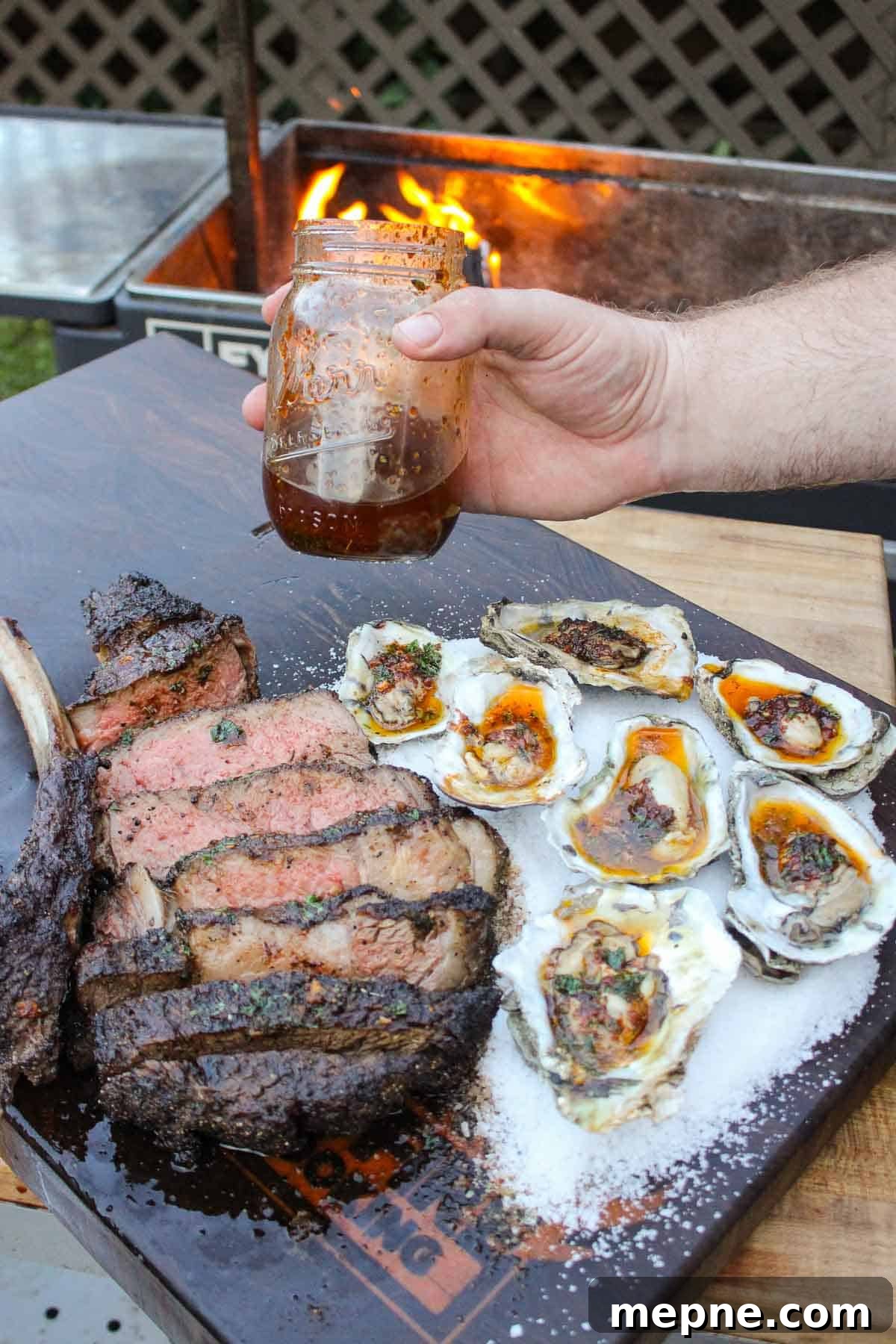 Hot Honey Butter Recipe for Biscuits and Chicken 3 Steak and oysters topped with butter.