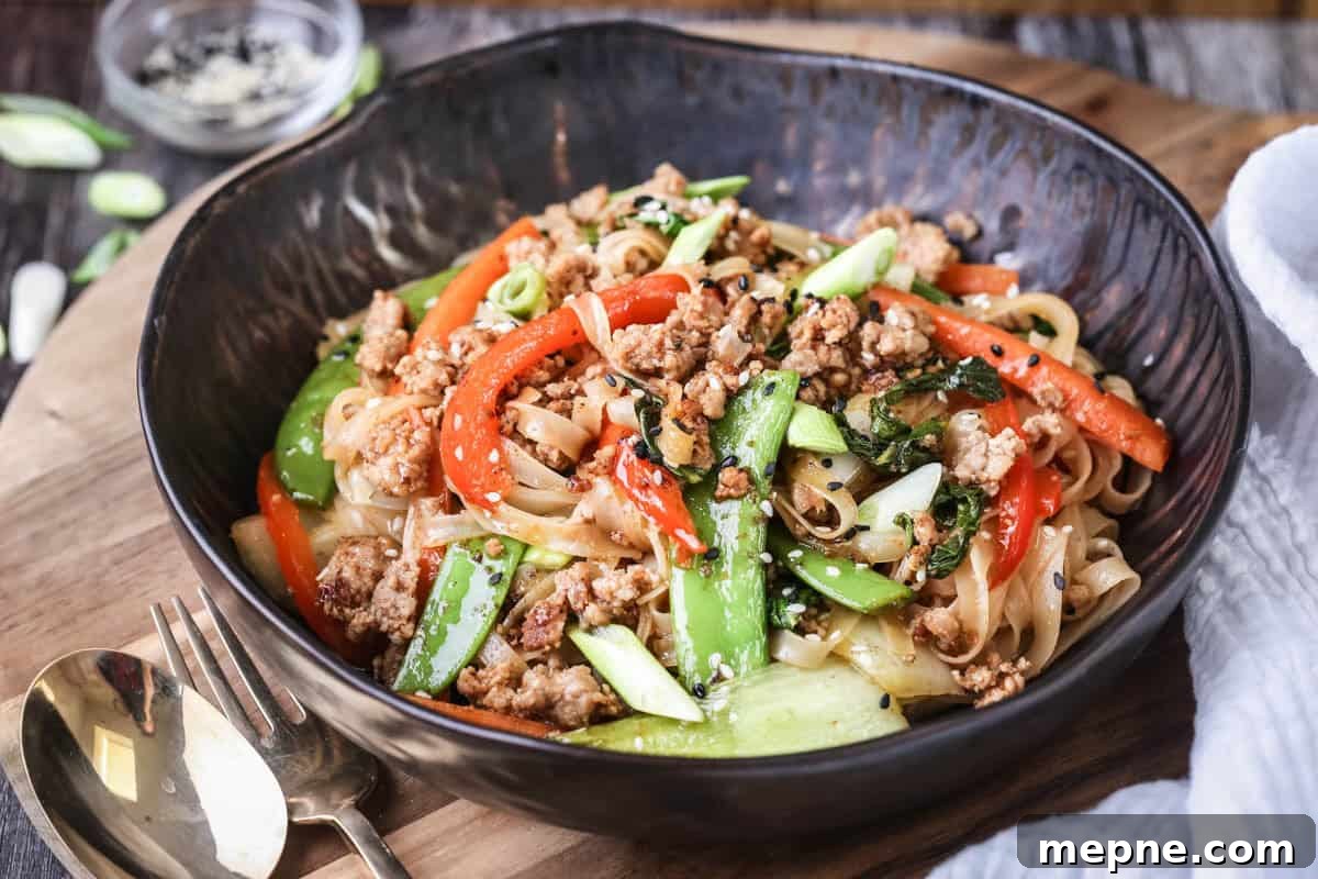 Homemade Stir Fry Seasoning Mix 3 Pork Mince Stir Fry Noodles in a bowl.