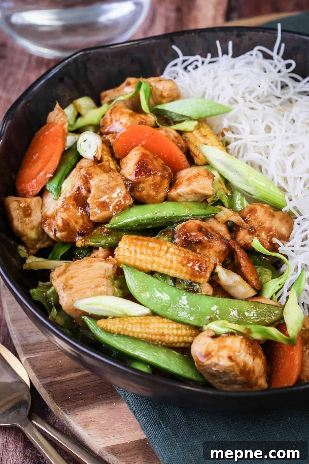 Homemade Stir Fry Seasoning Mix 5 Gluten Free Chicken Stir Fry in a bowl with noodles.