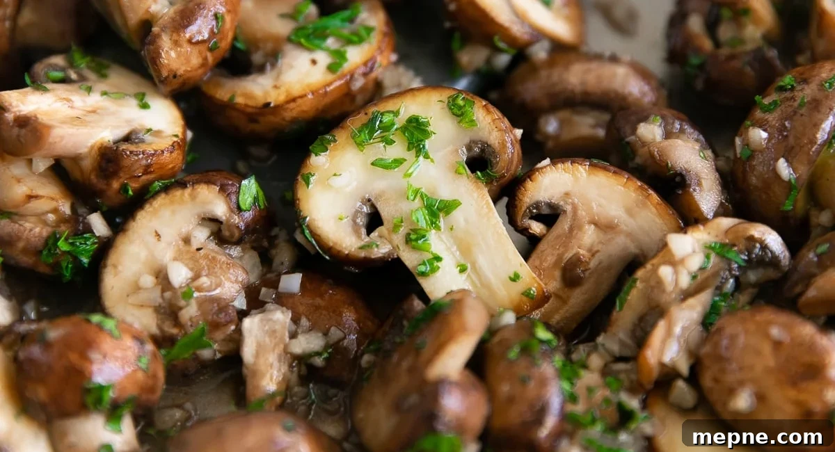 30 Side Dishes for French Dip Sandwiches 11 Up close image of sautéed mushrooms.