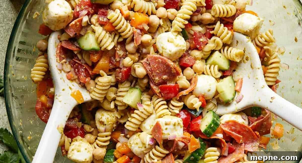 30 Side Dishes for French Dip Sandwiches 12 Overhead image of healthy Italian pasta salad.