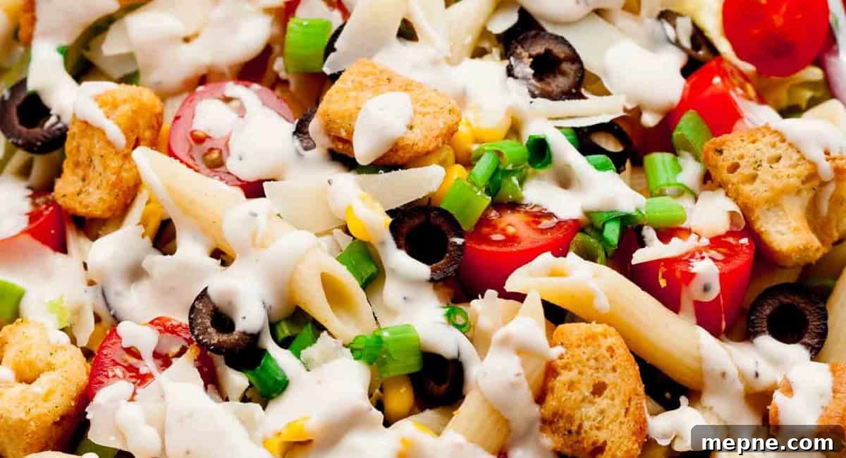 30 Side Dishes for French Dip Sandwiches 13 Overhead image of caesar pasta salad.