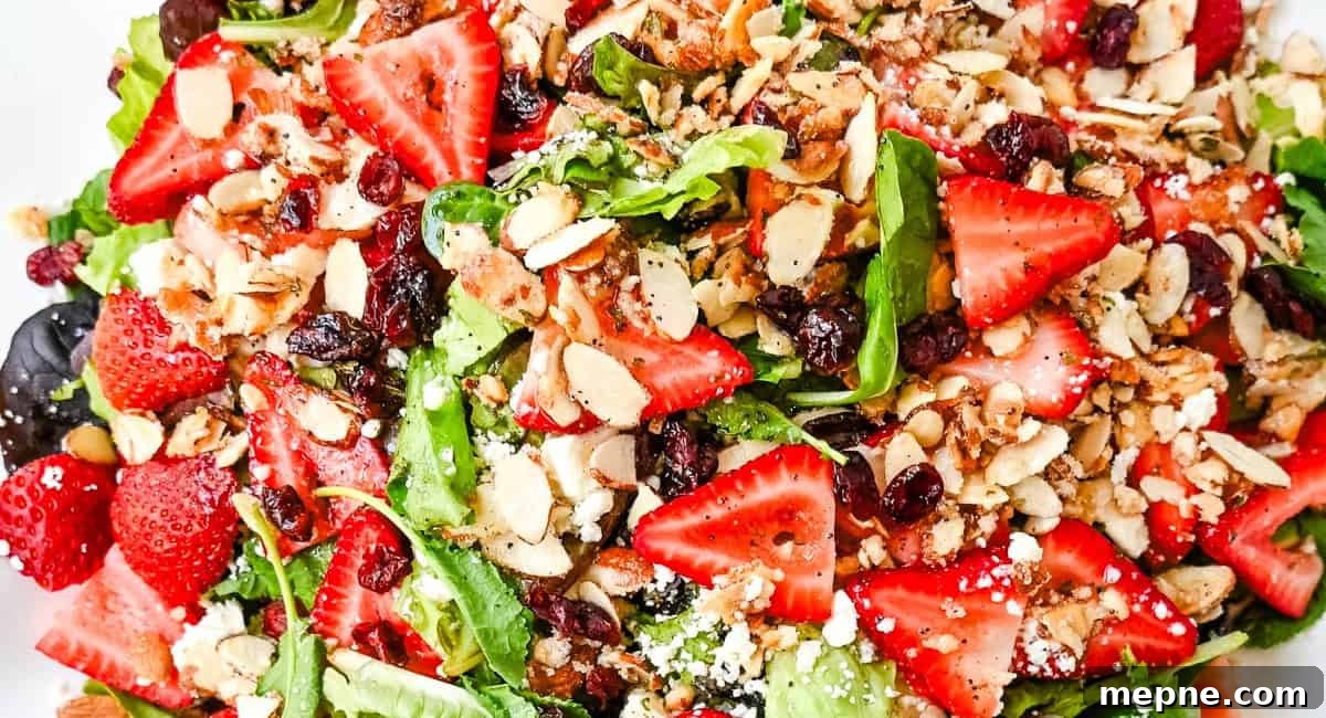 30 Side Dishes for French Dip Sandwiches 3 Overhead image of strawberry spring mix salad.