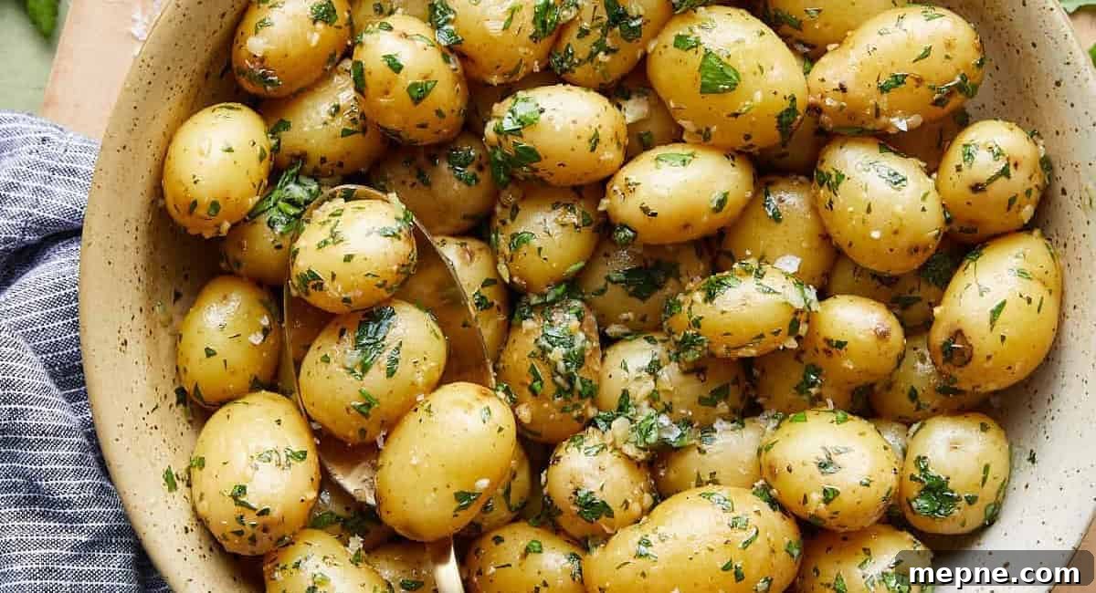 30 Side Dishes for French Dip Sandwiches 15 Overhead image of garlic parsley potatoes.