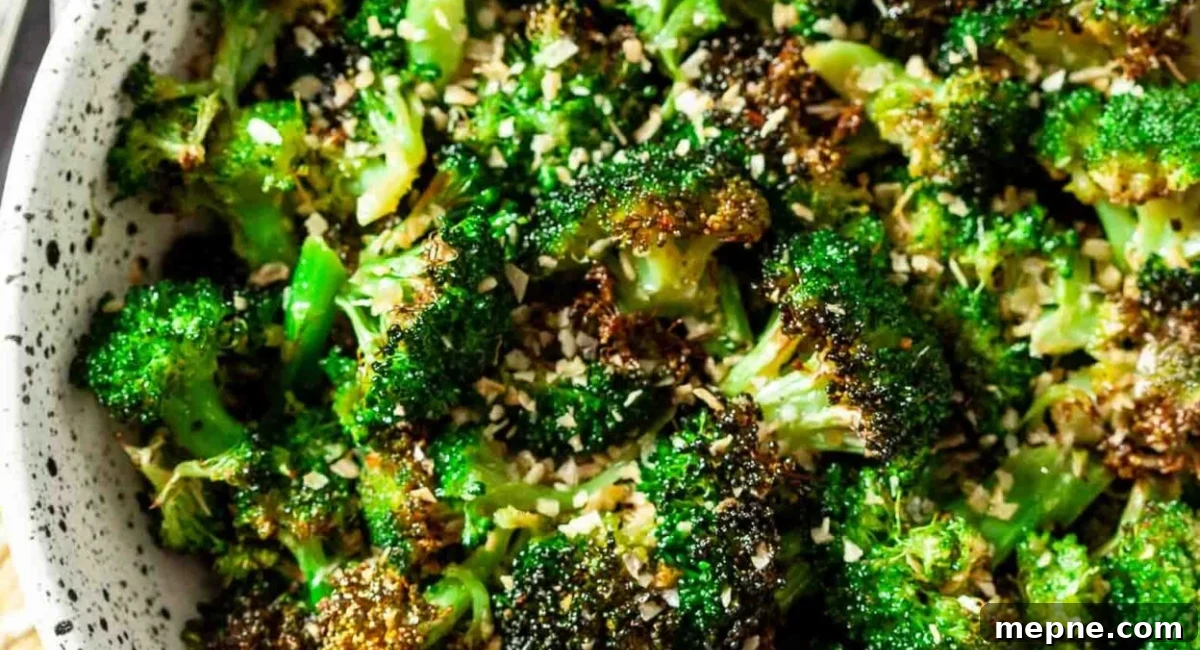 30 Side Dishes for French Dip Sandwiches 9 Overhead image of air fryer broccoli.