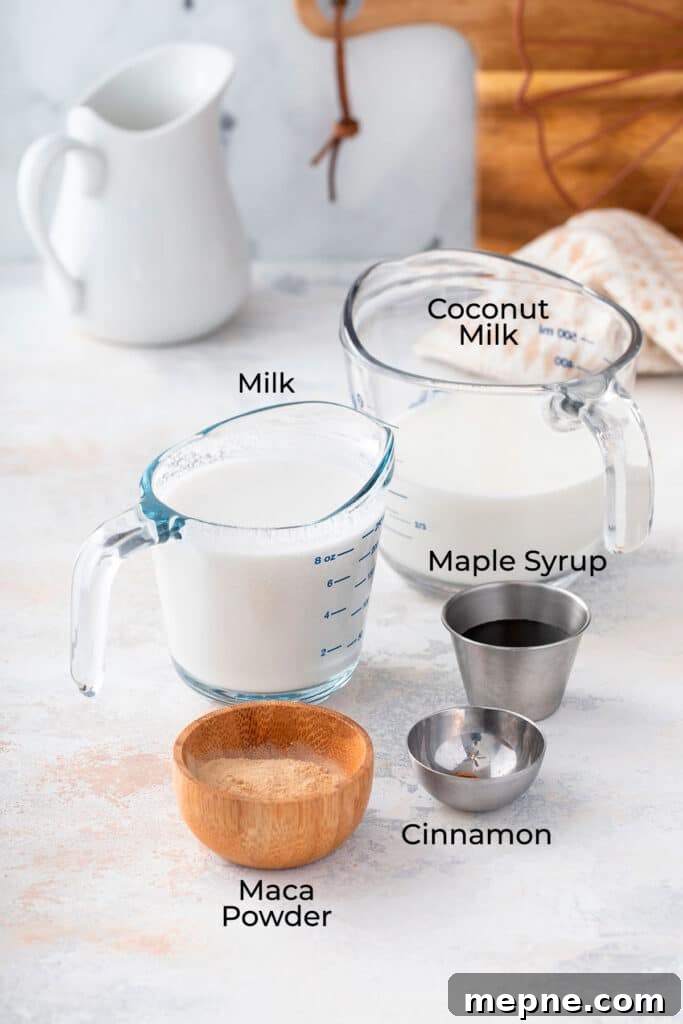 Ingredients for maca latte