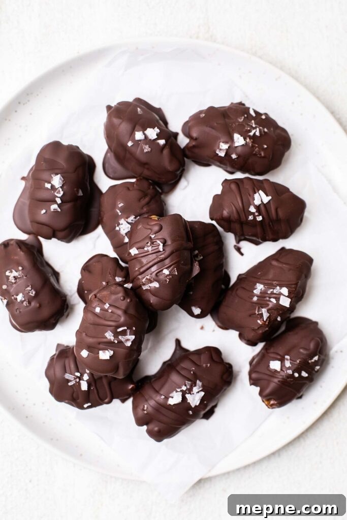 Chocolate-Stuffed Medjool Dates with Nut Butter 10 A plate of chocolate dates.