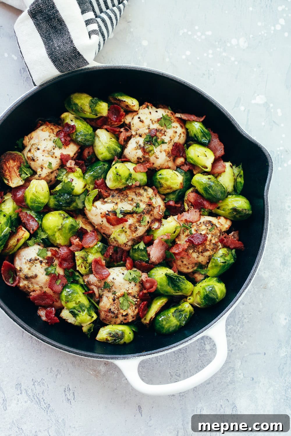 Keto Dinner Recipes: Low-Carb Ideas for Weeknights 20 close up of a cast iron skillet containing Chicken and Brussels sprout