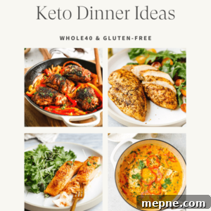 Keto Dinner Recipes: Low-Carb Ideas for Weeknights 33 titled photo collage (and shown): 30 minutes keto dinner ideas