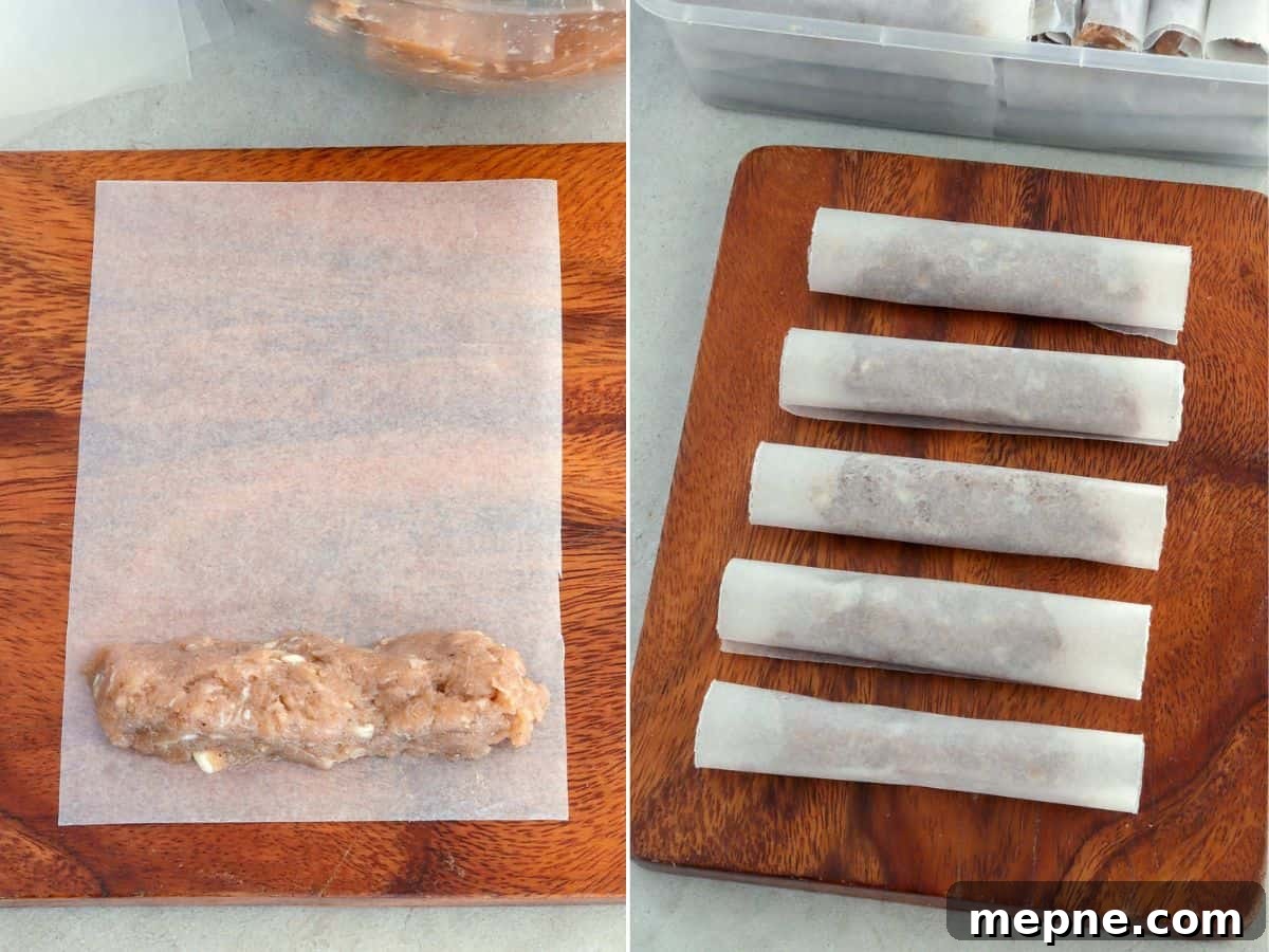 Filipino Skinless Longganisa Recipe for Homemade Sausage 5 wrapping skinless longganisa mixture with wax paper