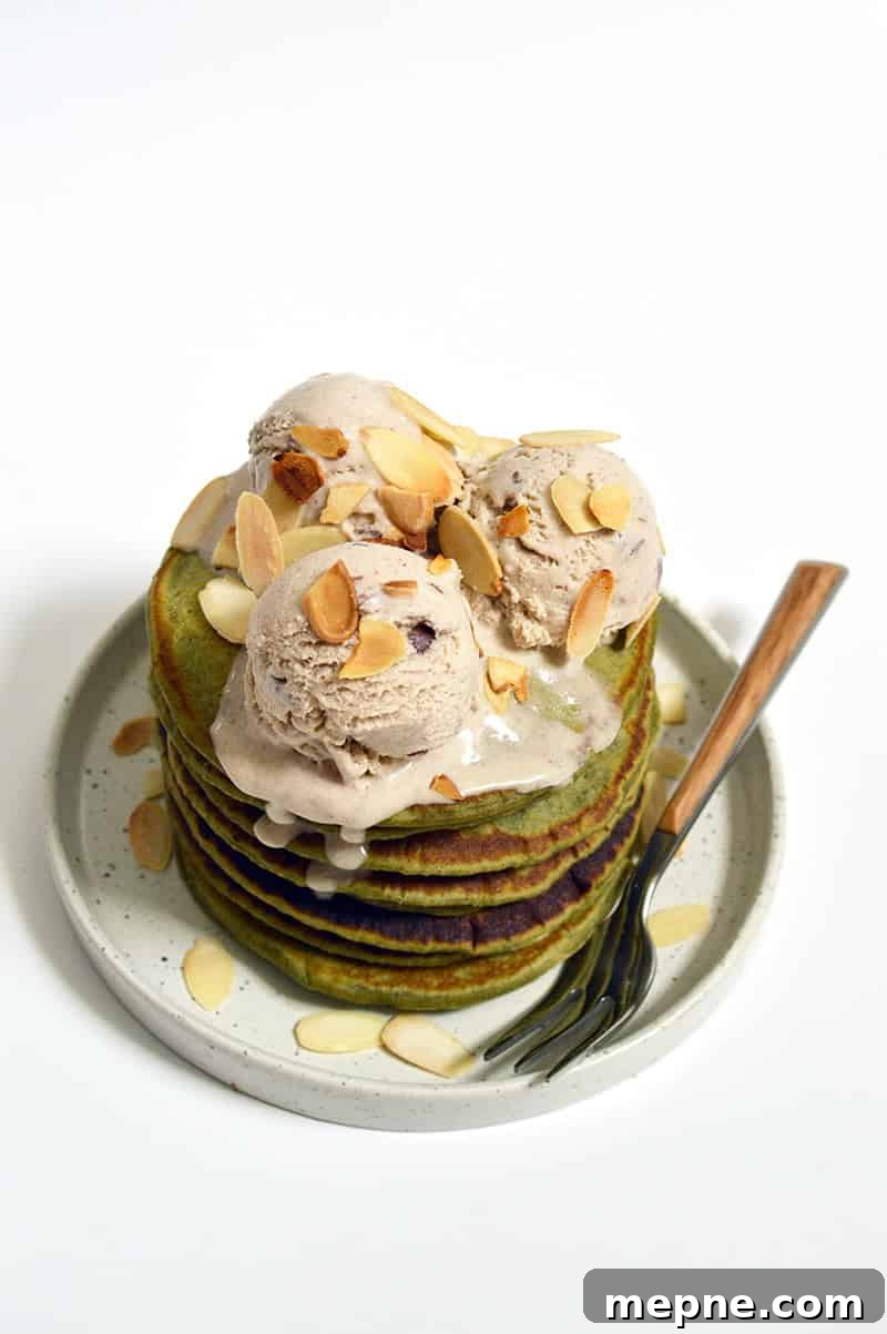 Fluffy Japanese Matcha Pancakes Recipe 5 matcha pancakes with red bean ice cream