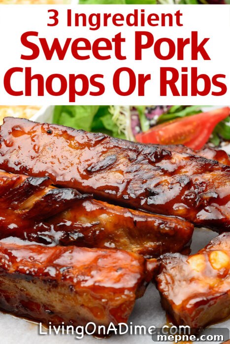 This easy 3 ingredient sweet pork chops recipe makes tangy and delicious pork chops your family will love! It's also great as a tangy ribs recipe for fall off the bone ribs! Just 5 minutes prep time and the crockpot does the rest!
