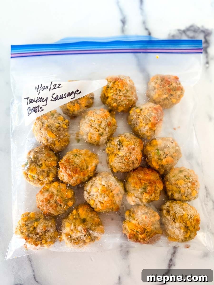 Turkey Sausage Balls Recipe 8 A Ziploc freezer bag of baked meatballs.