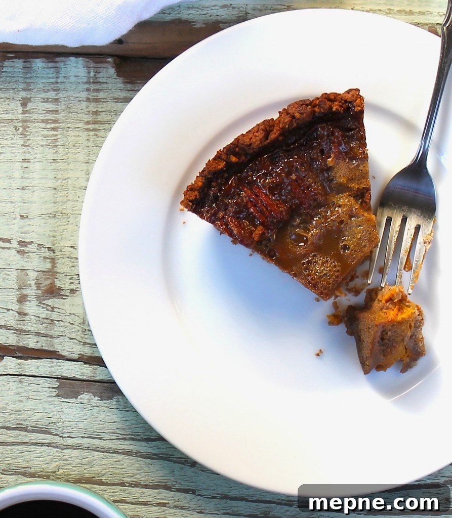 Sweet Potato Pecan Pie Recipe for Thanksgiving 3 slice of sweet potato pecan pie