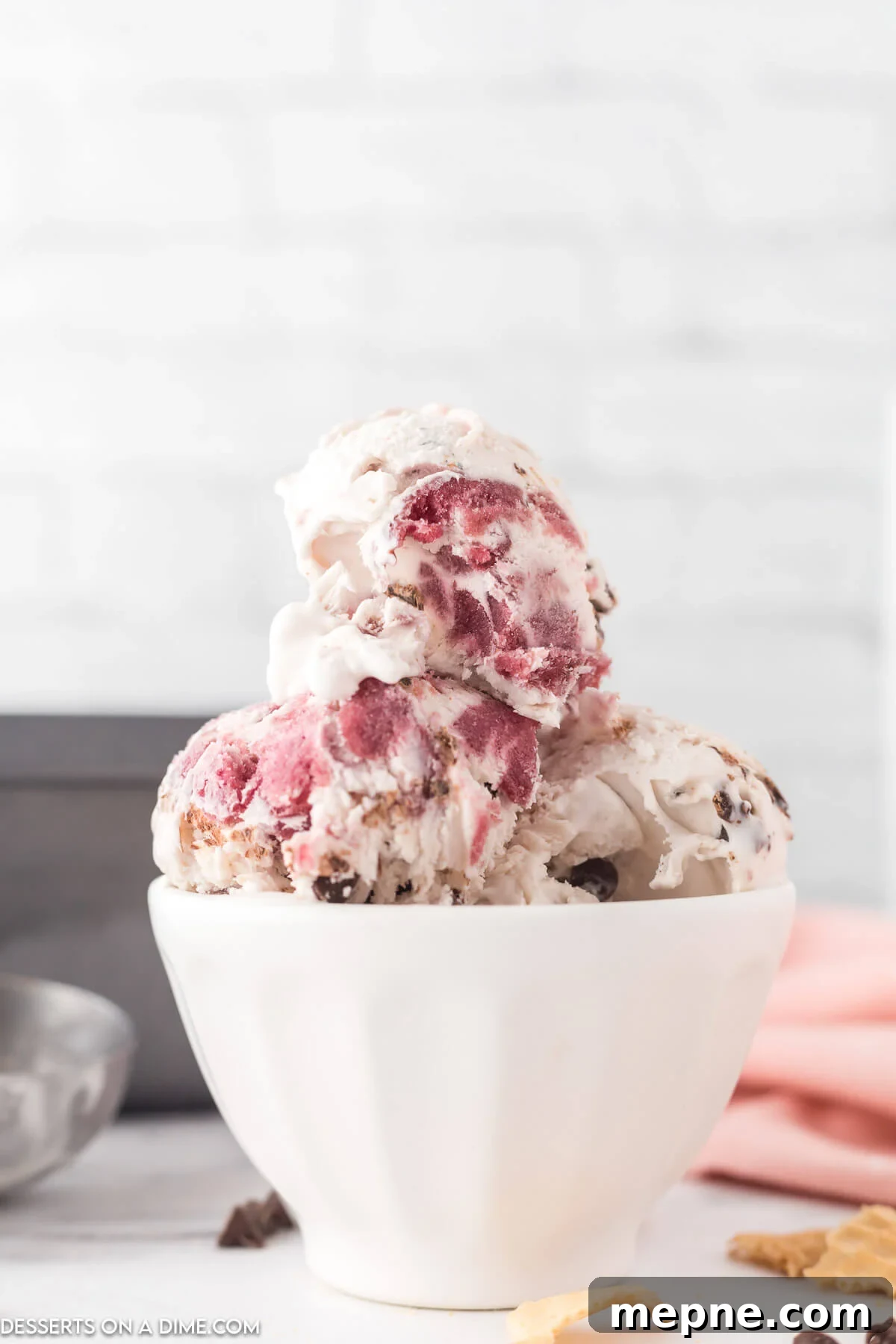 Homemade Cherry Chocolate Chip Ice Cream Recipe 2 Cherry chocolate chip ice cream in a bowl.