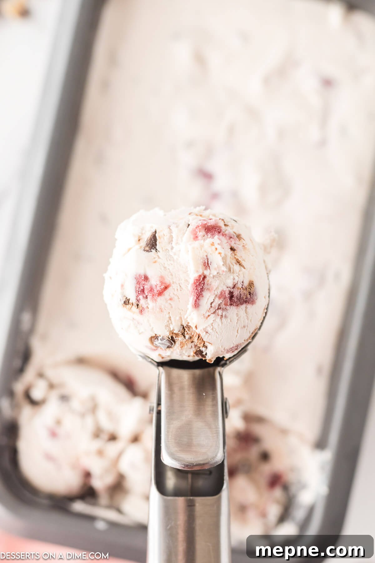 Homemade Cherry Chocolate Chip Ice Cream Recipe 9 Mixture frozen and ready to serve.