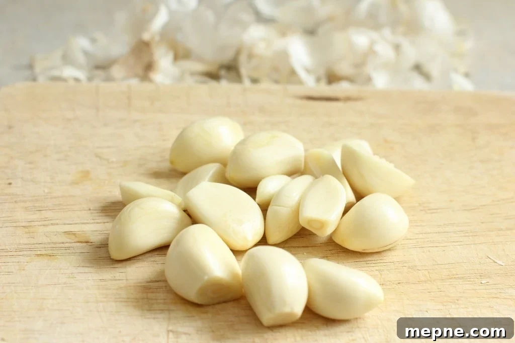 peeled garlic for the garlic lentil soup