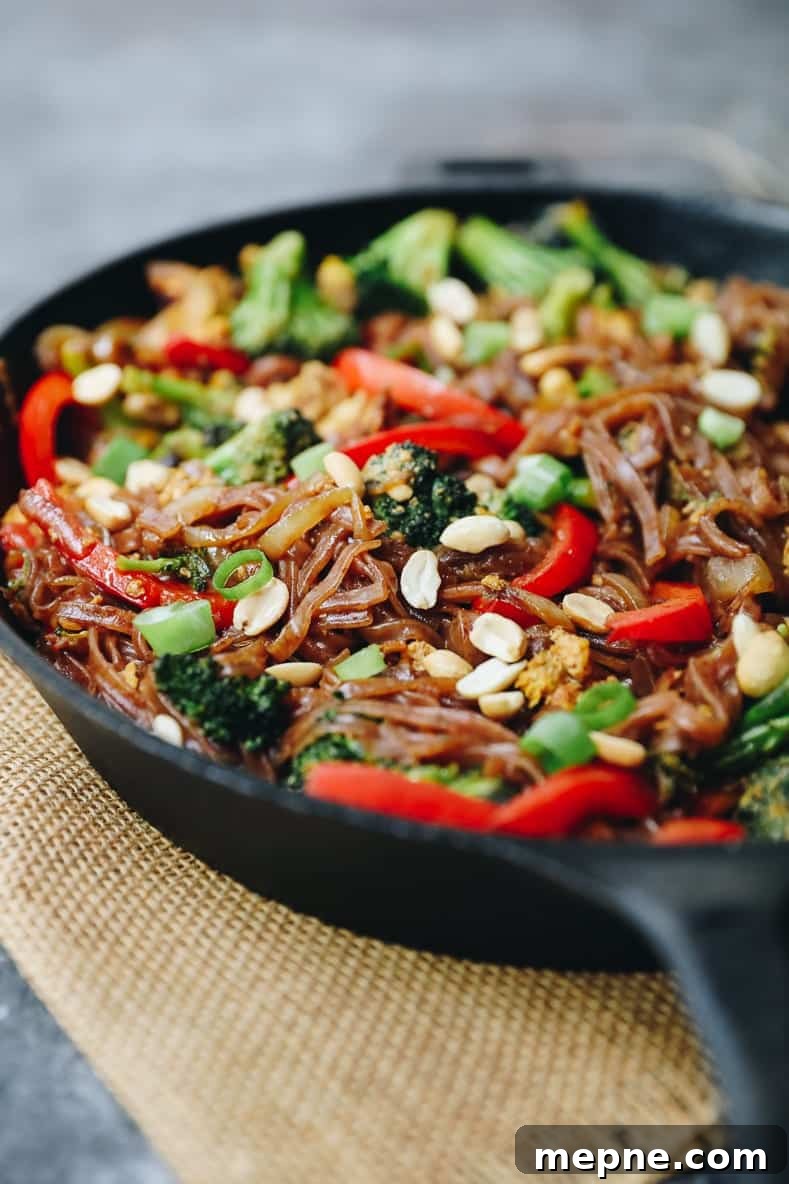 Vegetable Pad Thai with Crispy Tofu and Peanut Sauce 4 Veggie Pad Thai close-up