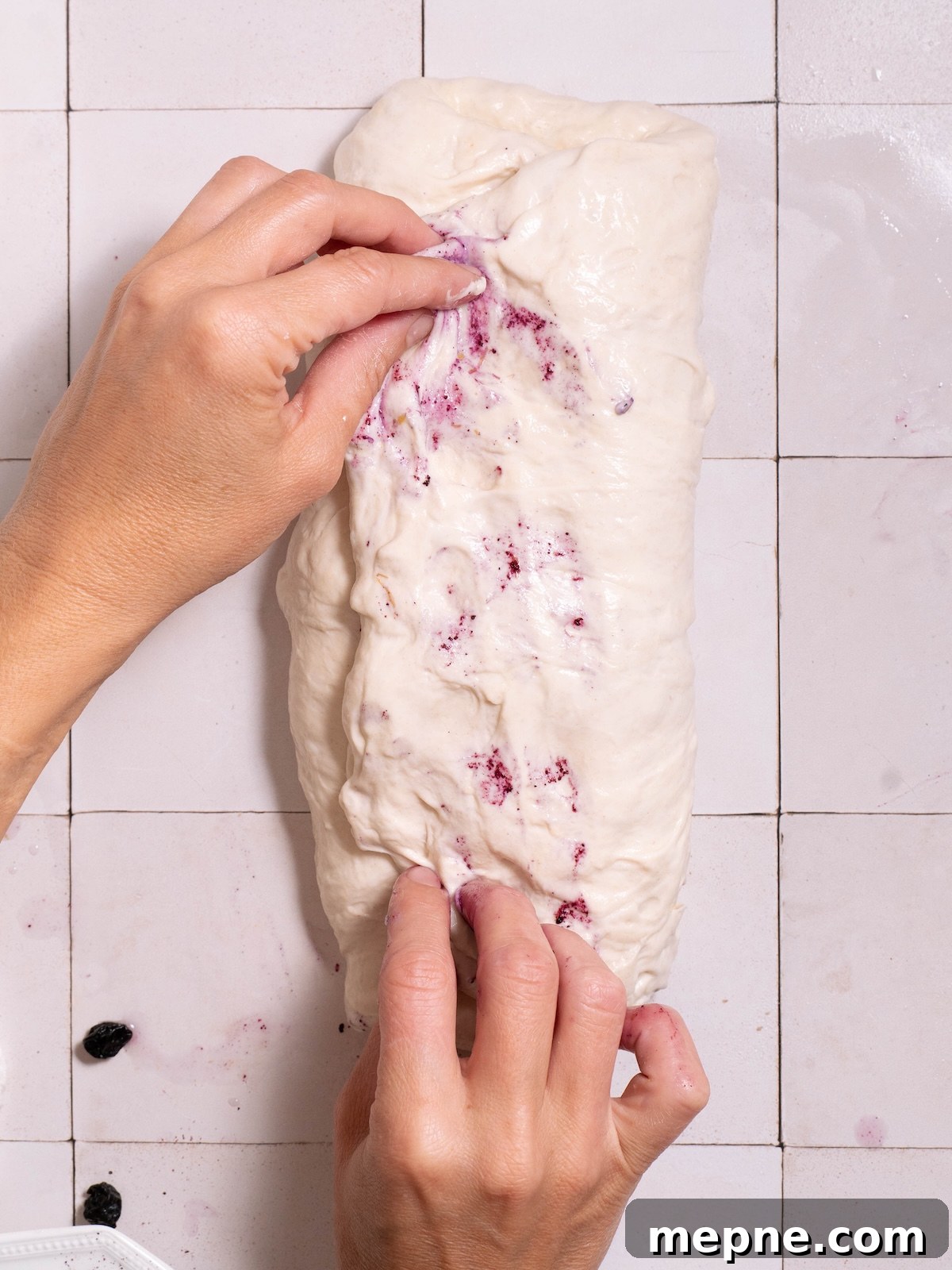 Homemade Blueberry Sourdough Bread Recipe 6 Folding sourdough into thirds