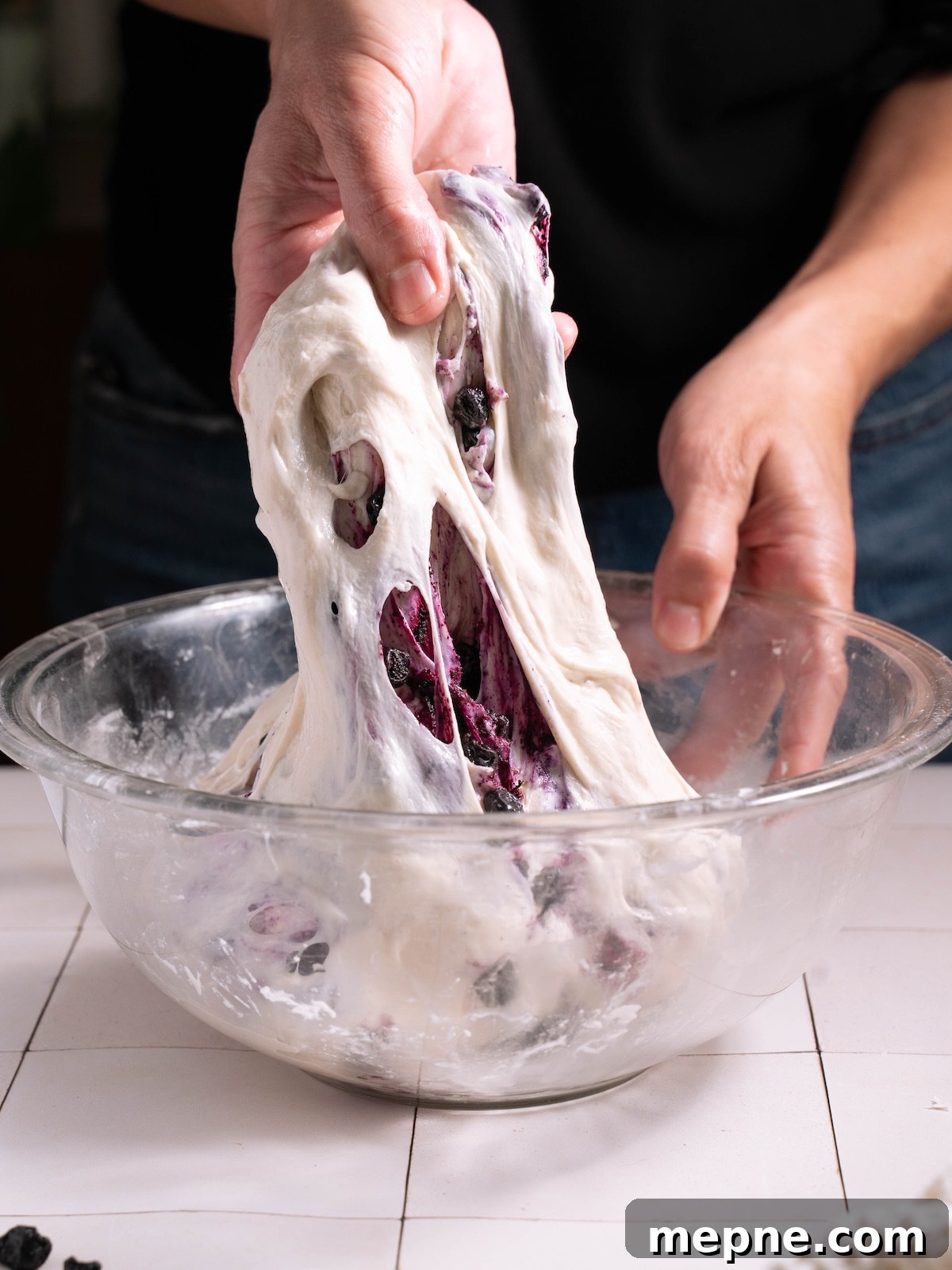 Homemade Blueberry Sourdough Bread Recipe 8 Stretching blueberry sourdough