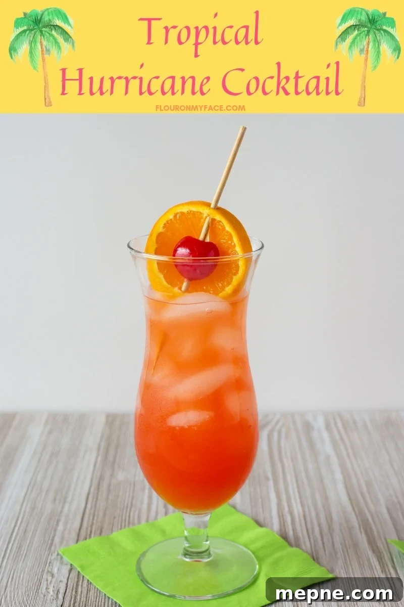 Classic Fruity Hurricane Cocktail Recipe 2 A hurricane glass filled with a sweet tropical fruit cocktail called the Hurricane
