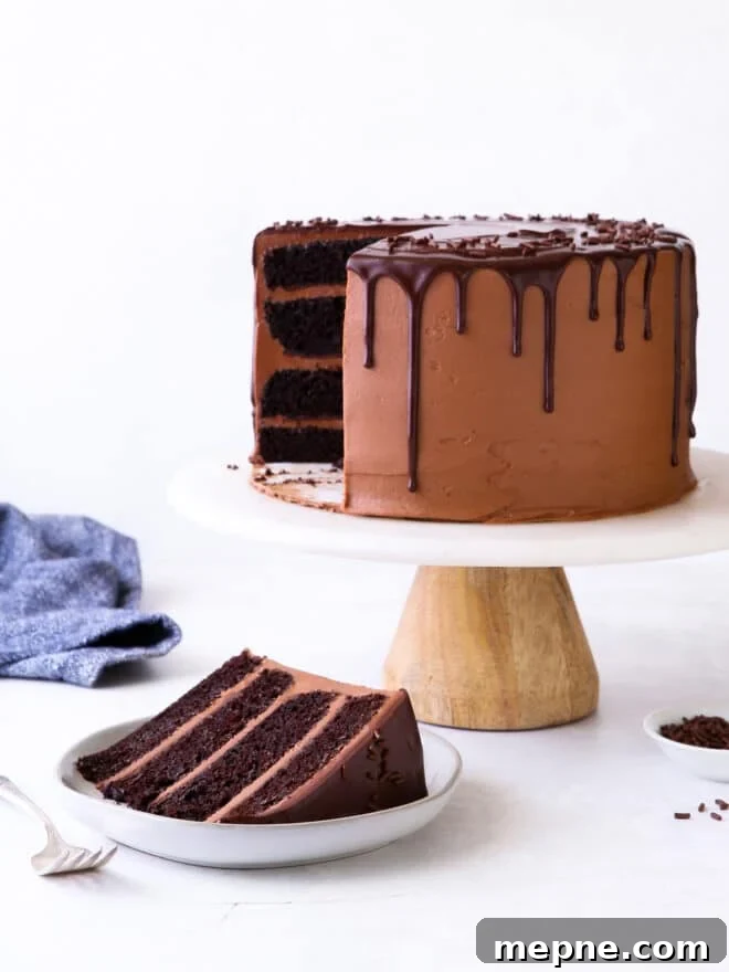 Moist Chocolate Olive Oil Cake Recipe 8 slice of chocolate fudge cake on a plate with cake in background