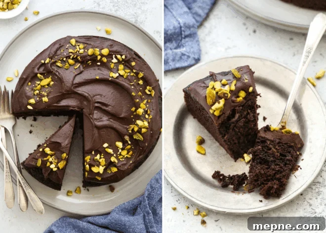 Moist Chocolate Olive Oil Cake Recipe 3 sliced chocolate olive oil cake; bite taken out of a slice with a fork