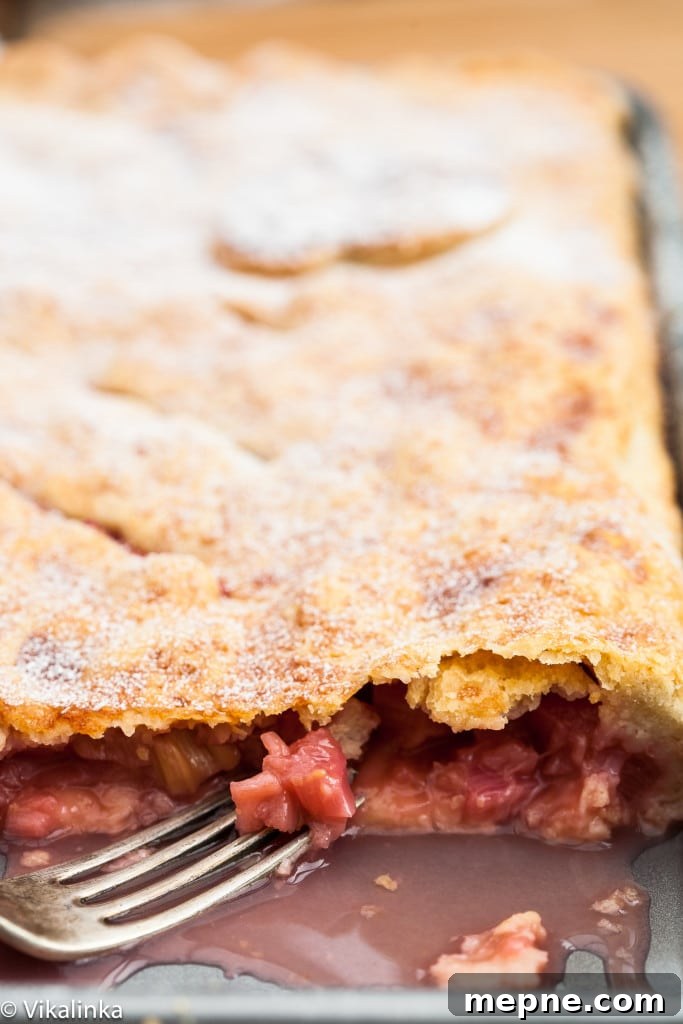 Rustic Rhubarb Slab Pie Recipe 4 Close up of rhubarb slab pie cross section