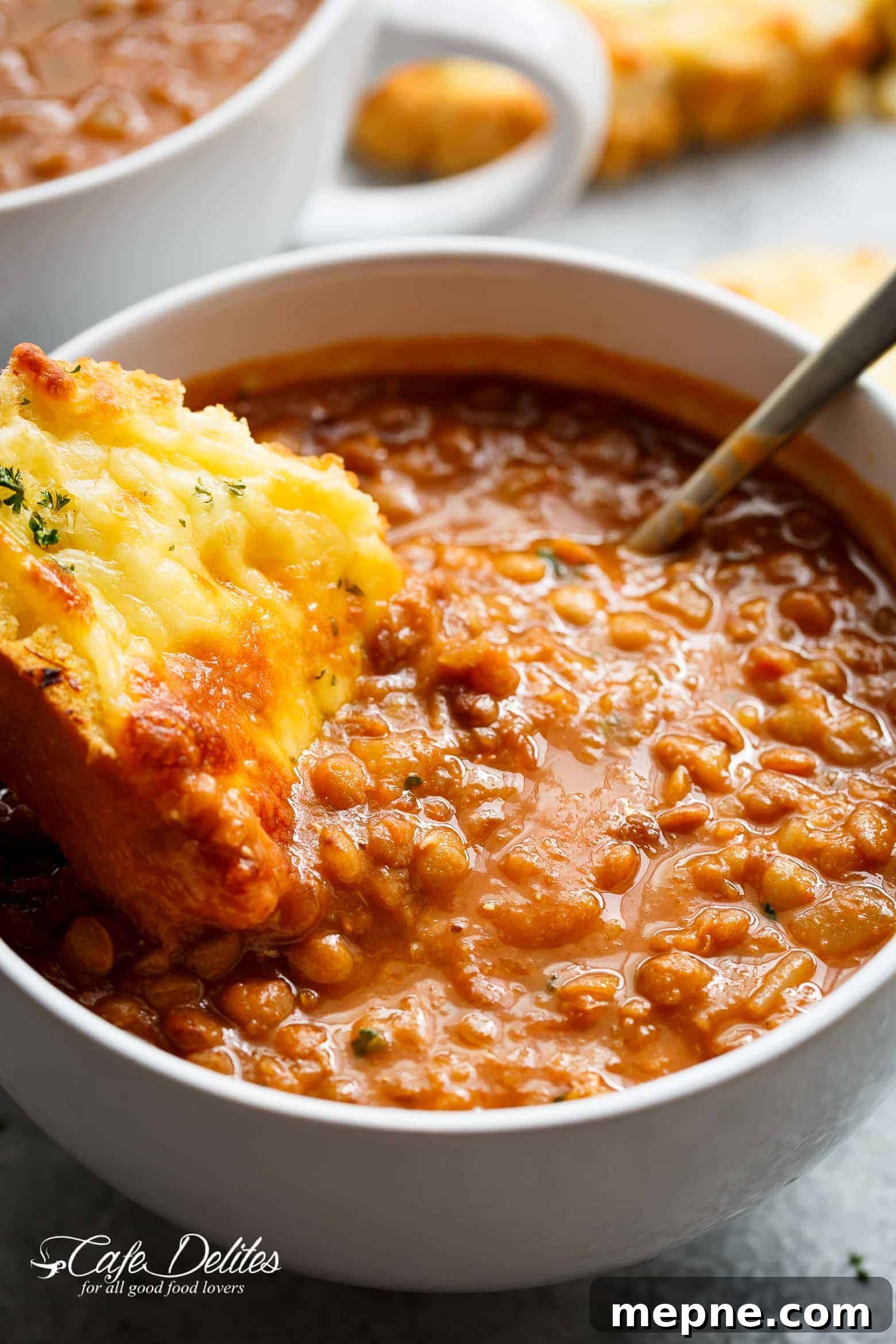 Hearty Lentil Soup Recipe with Vegetables 12 Lentil soup and garlic bread