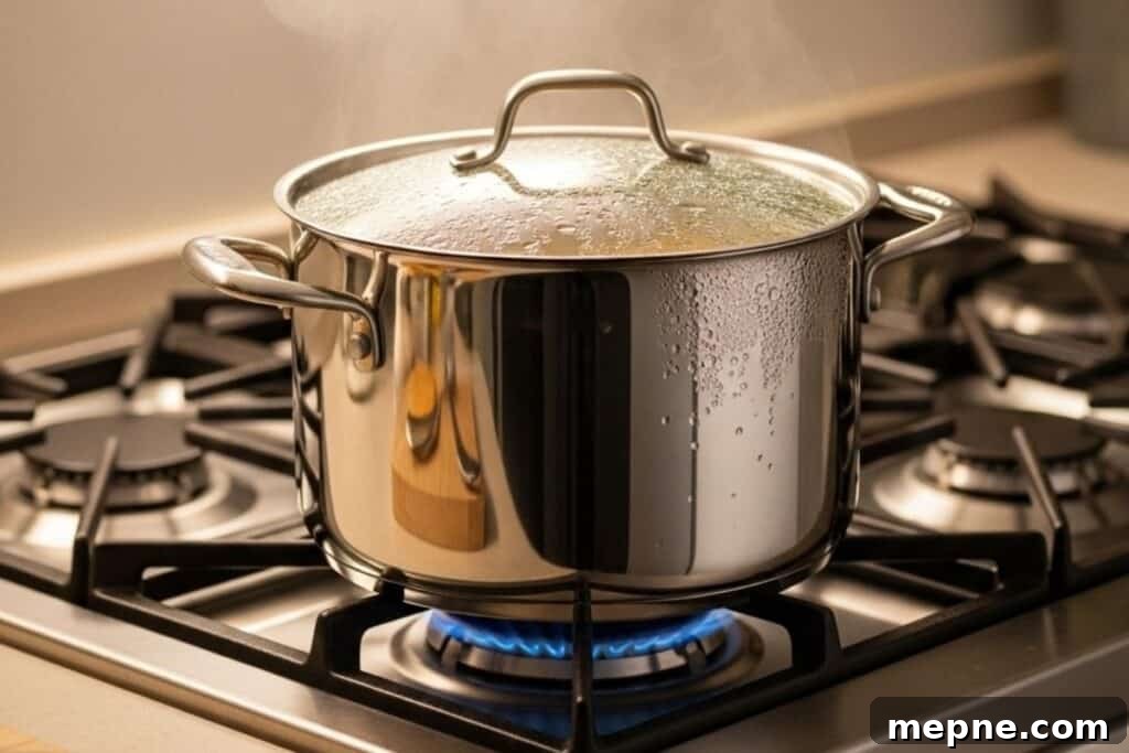 Hearty Lentil Soup Recipe with Vegetables 9 Simmering lentil soup