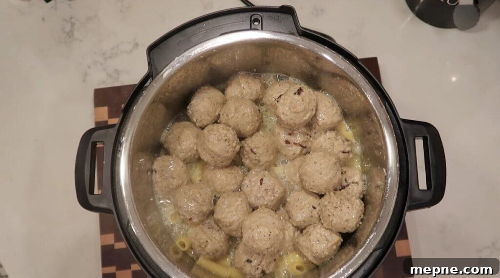 Instant Pot Meatballs with Marinara Pasta 8 Pressure cooked meatballs and pasta