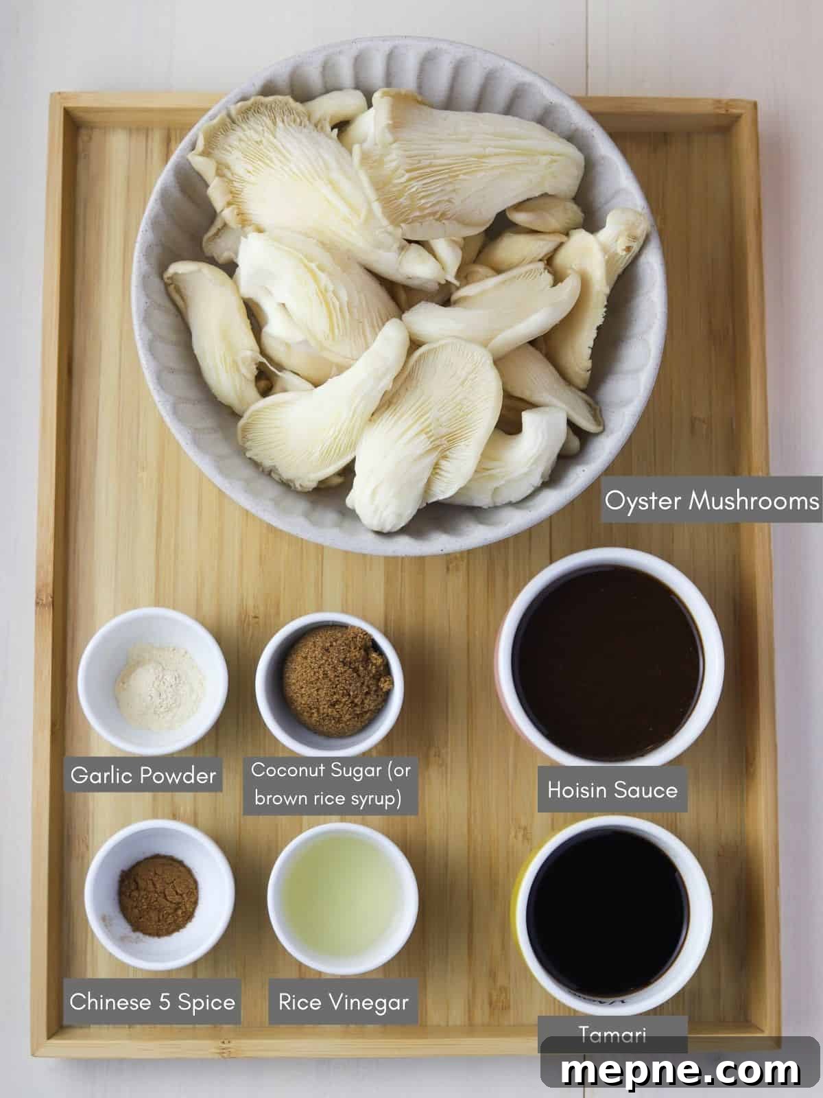 Crispy Chinese Fried Oyster Mushrooms with Vegan Char Siu Recipe 6 Photo showing the ingredients needed to make vegan Char Siu oyster mushrooms.