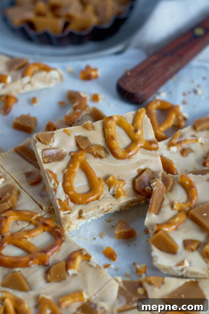Homemade Cookie Butter White Chocolate Bark Recipe 2 candy bark cut into pieces on parchment paper