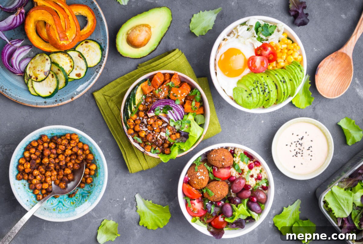Protein-Packed Vegetarian Recipes for Energy & Muscle 2 A variety of bowls filled with different types of food.