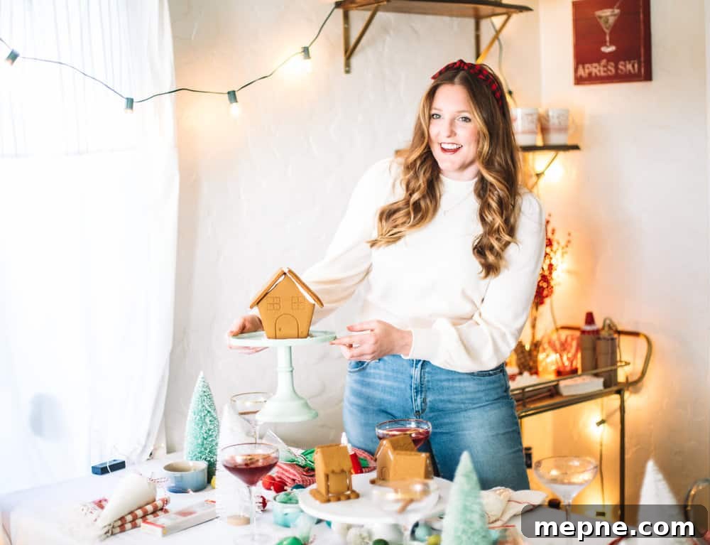 How to Host a Gingerbread House Decorating Party 2 Gingerbread house making party table with holiday decorations