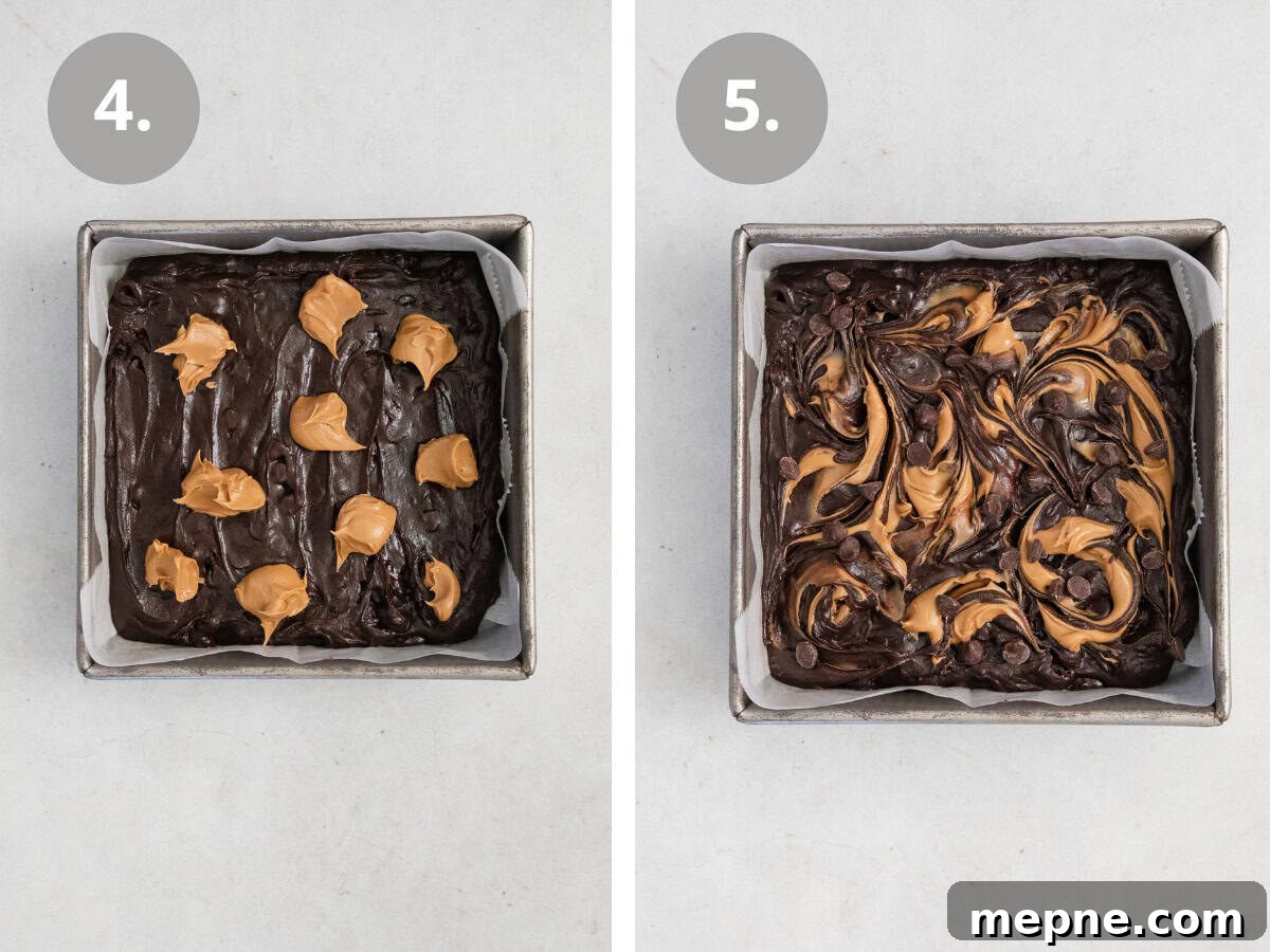 Gluten-Free Peanut Butter Brownies from Box Mix 6 Peanut butter dollops swirled into brownie batter.