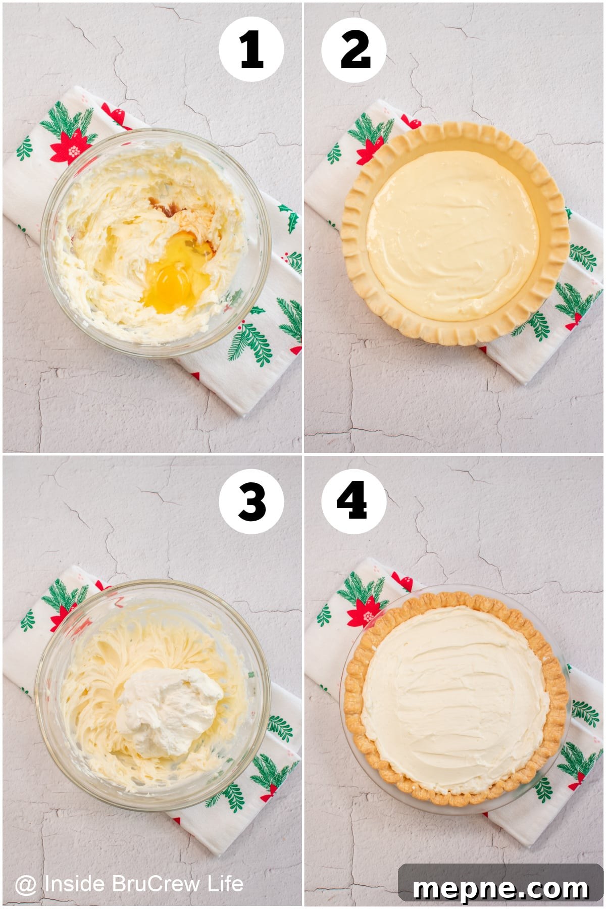 Cherry Pie with Cream Cheese Filling 4 Four pictures collaged together showing how to make a cream cheese pie.