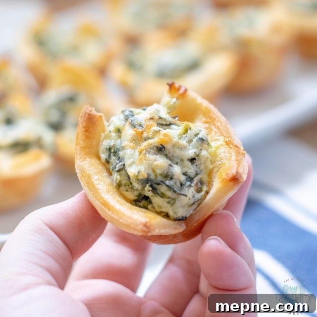 Mini Gluten-Free Spinach Dip Tarts in Puff Pastry 4 Close up of spinach dip tart